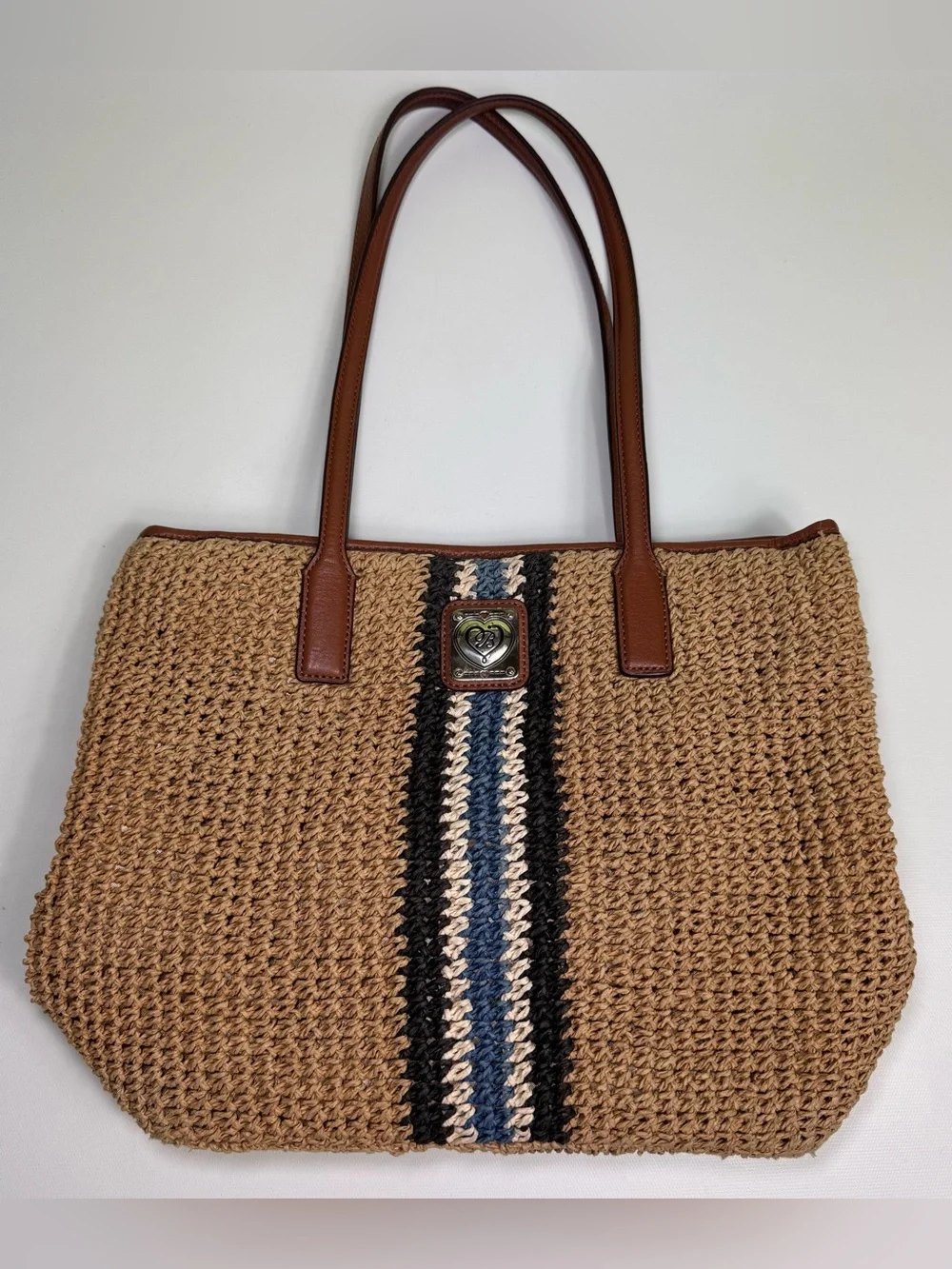 BRIGHTON POSIE RAFFIA CROSSBODY BUCKET BAG WHEAT-MULTI